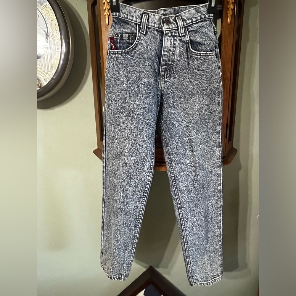 Vintage Boys LEE Rider Acid Wash 80s Union Tag Leather Patch Jeans USA 12 Slim